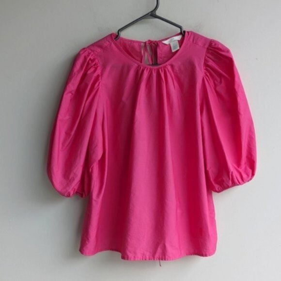 Hot pink bubble sleeve blouse - Picture 1 of 4